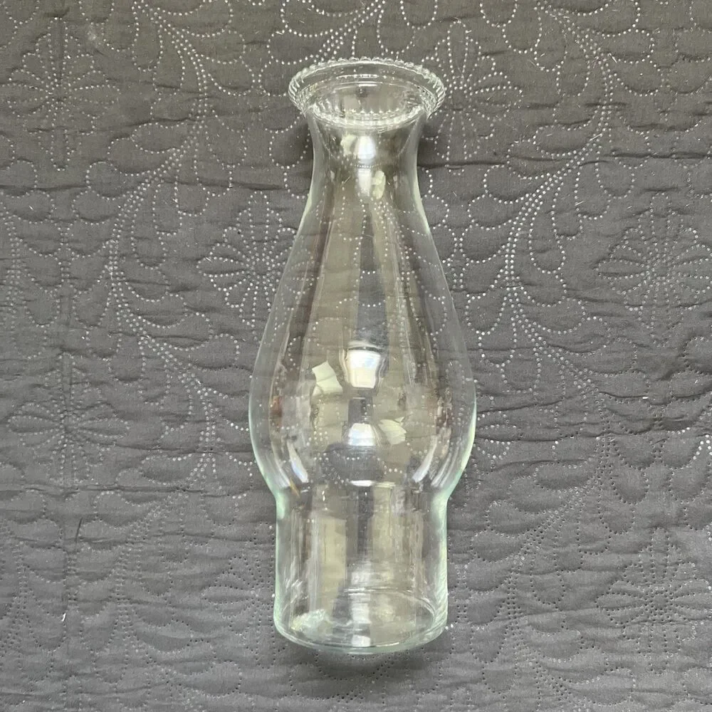 VTG Anchor Hocking Prescut Clear Glass Hurricane Lamp Chimney Beaded Top Vase